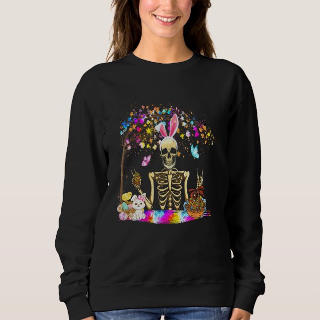 Bunny Skeleton Niedlich Bunny Chick Eggs Basket Ha Sweatshirt (Vorderseite)