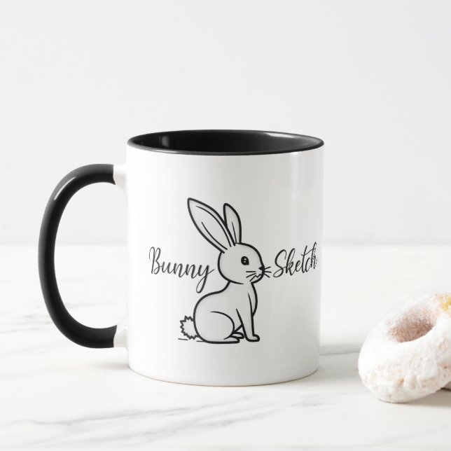 Bunny Sketch – Hand Drawn Rabbit - caneca Tasse (Mit Donut)