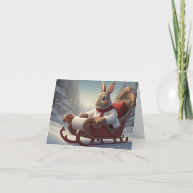 Bunny Sleigh Ride Weihnachten Karte (Vorderseite)