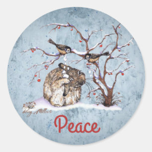 Bunny & Snow Birds Runder Aufkleber
