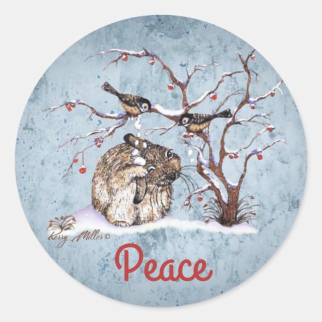 Bunny & Snow Birds Runder Aufkleber (Vorderseite)