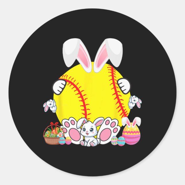 Bunny Softball Ball Kostüm Osterspielerin Fantasti Runder Aufkleber (Vorderseite)