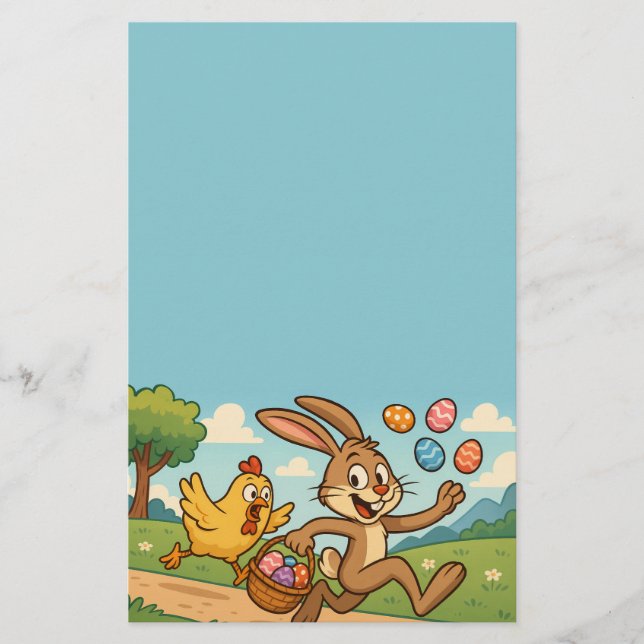 Bunny Steals Eggs aus Hühnchen Osterdesign Funny Briefpapier (Vorderseite)