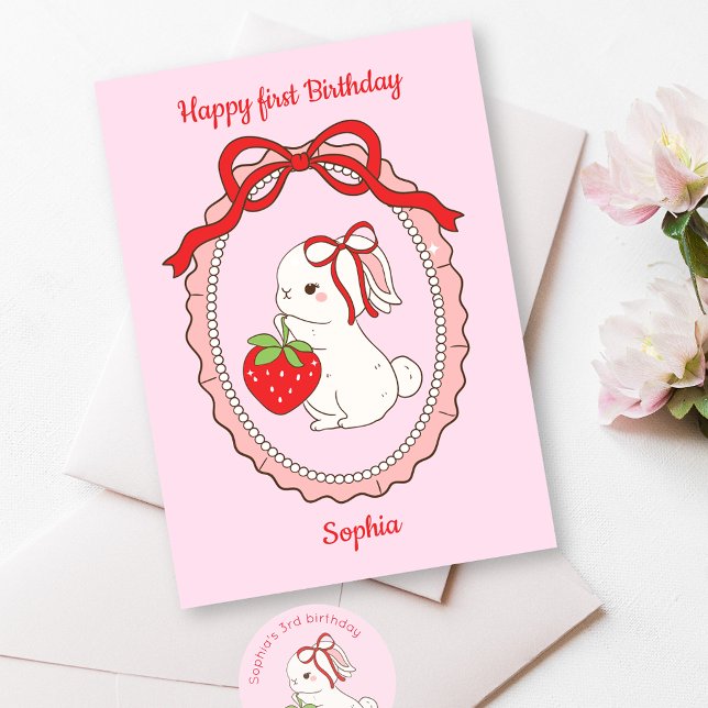 Bunny Strawberry Happy Birthday Card Karte (Von Creator hochgeladen)