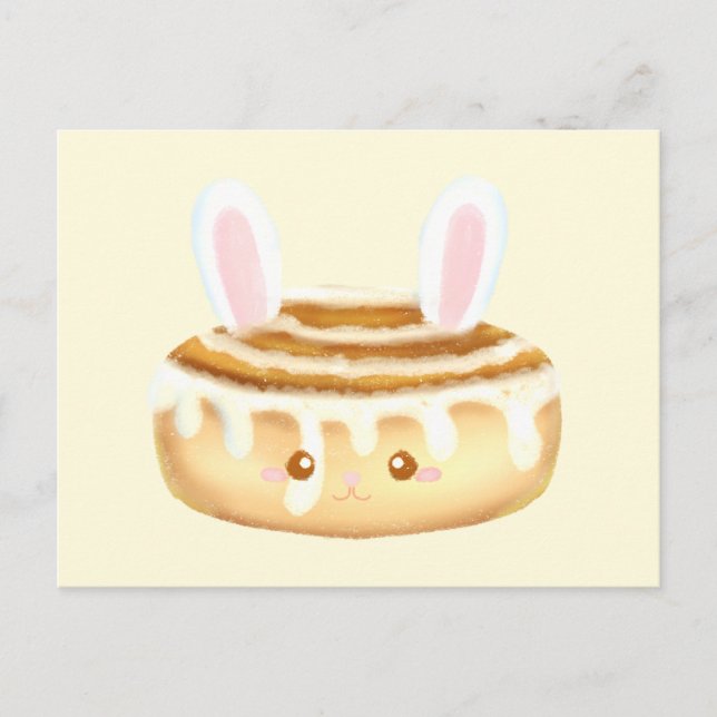 Bunny Sweet Dessert Cinnamon Bun Postkarte (Vorderseite)