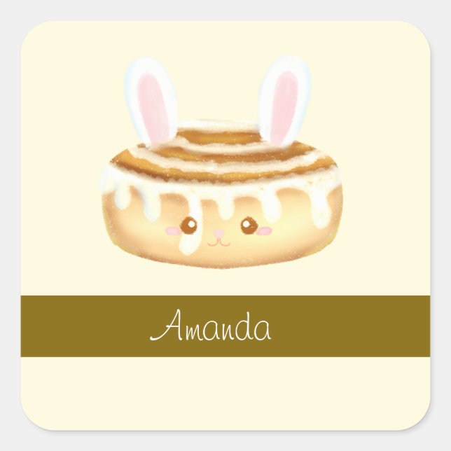 Bunny Sweet Dessert Cinnamon Bun Quadratischer Aufkleber (Vorderseite)