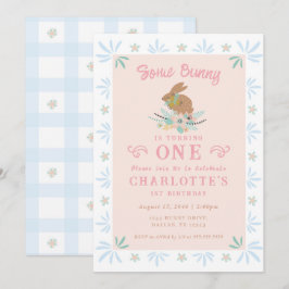 Bunny Sweet Pink Blue Kid Erster Geburtstag Party Einladung