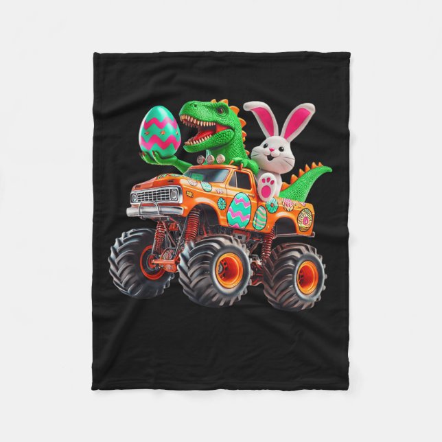 Bunny T-Rex Ostern Monster Truck Dino Lustig Junge Fleecedecke (Vorderseite)