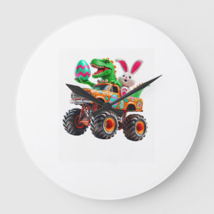 Bunny T-Rex Ostern Monster Truck Dino Lustig Junge Große Wanduhr