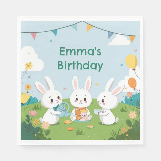 Bunny Tea Party Napkins | Cute Rabbit Birthday Serviette (Vorderseite)