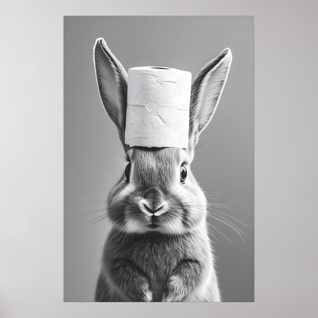 Bunny Toilet Paper Roll Bathroom Print, Funny Poster (Vorne)