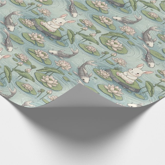 Bunny Tranquil Japanese-inspired pond Geschenkpapier (Ecke)