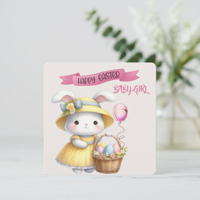 Bunny und Ostern Basket Happy Oaster Baby Girl Karte (Stehend Vorderseite)