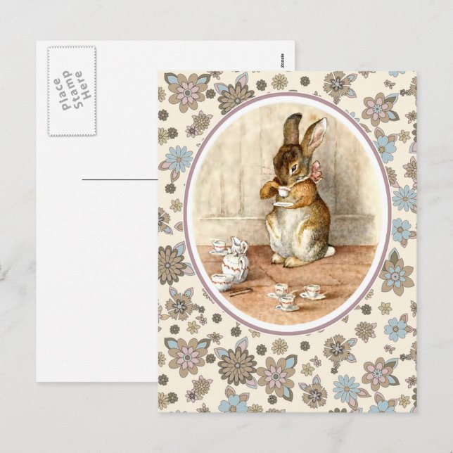Bunny vintage. Carte postale de Pâques (Devant / Derrière)