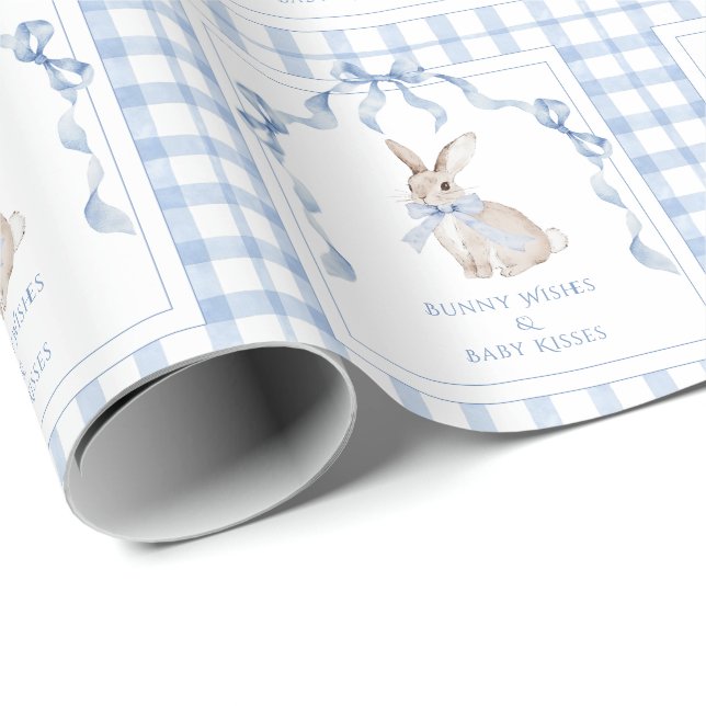 Bunny Wishes & Baby Kisses Baby Shower Geschenkpapier (Rolleneckpunkt)