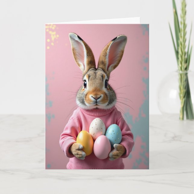 Bunny With Pastel Eggs Card Karte (Vorderseite)