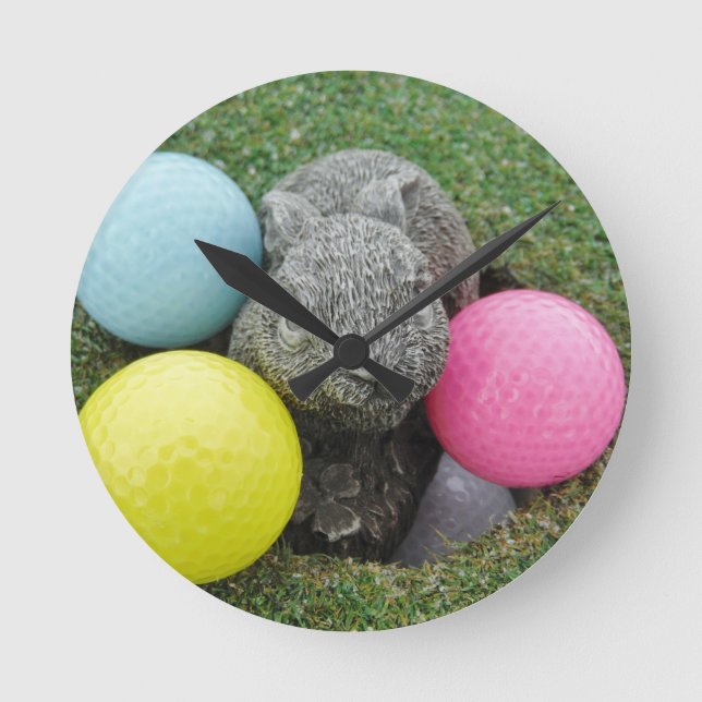 Bunny with pink blue yellow egg runde wanduhr (Vorderseite)