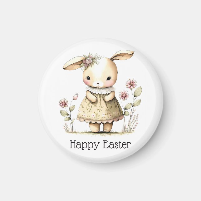 Bunny with pink flowers cute whimsical Easter Magnet (Vorne)