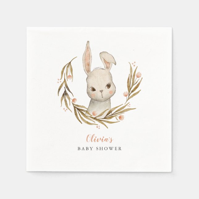 Bunny Woodland Thema Girl Babydusche Serviette (Vorderseite)