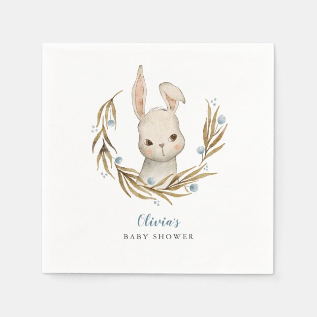 Bunny Woodland Theme Boy Baby Dusche Serviette (Vorderseite)