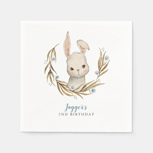 Bunny Woodland Theme Boy Birthday Party Serviette (Vorderseite)