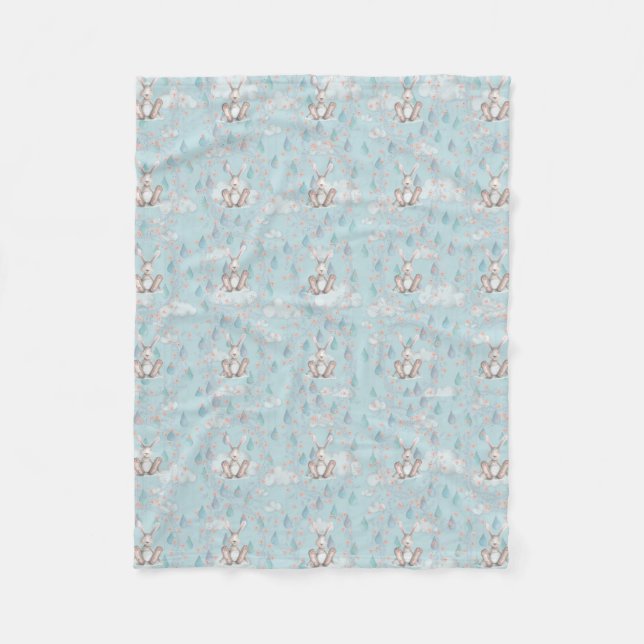Bunny Wreath Clouds & Raindrops - Blau Fleecedecke (Vorderseite)