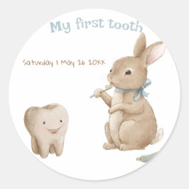 Bunny's boy First Tooth Party Runder Aufkleber