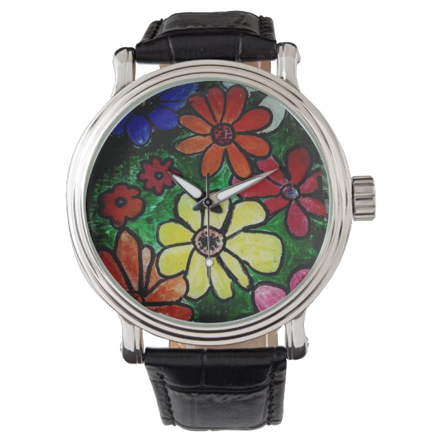 bunt blühende Blume Armbanduhr (Vorderseite)