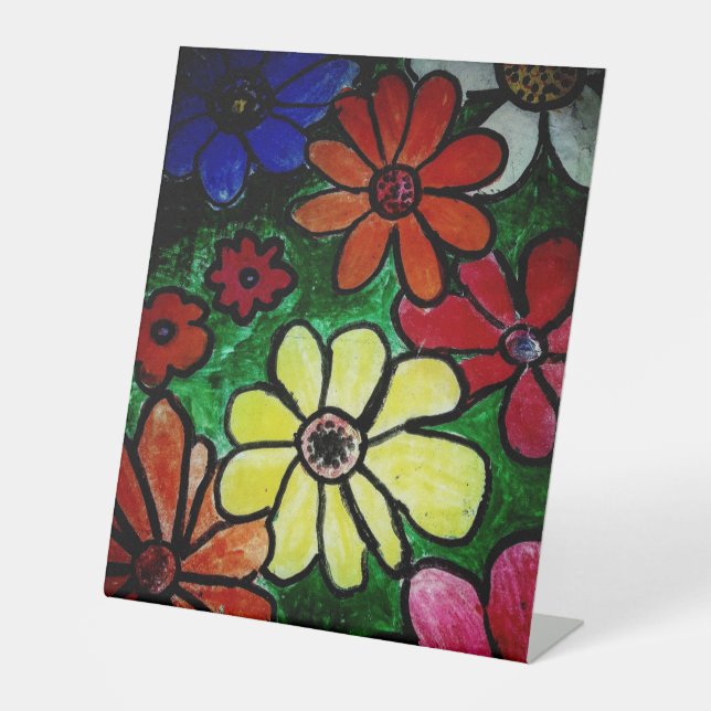 bunt blühende Blume Sockelschild (Vorderseite)