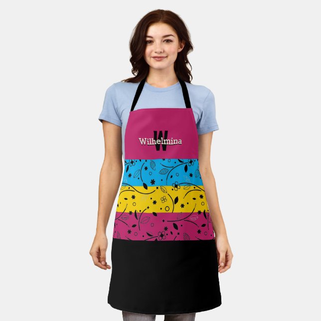 Bunt | Floral | Personalisiert Monogramm Schürze (Getragen)