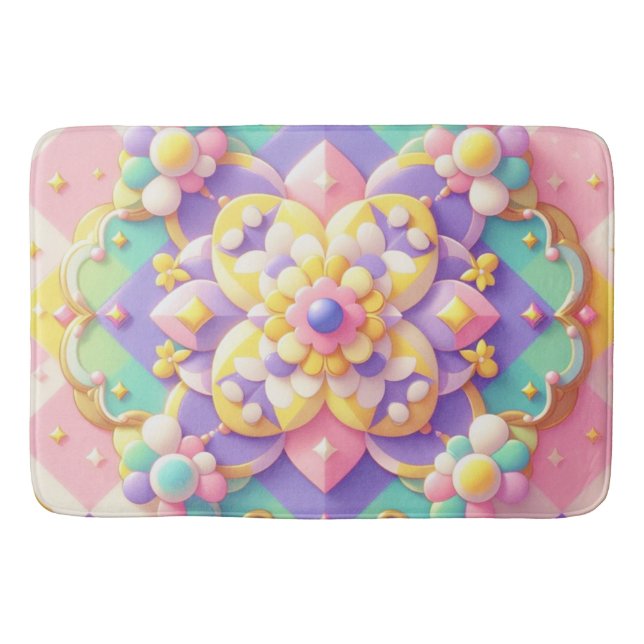 bunt Frühling/Ostern/Prinzessin Pastellfarben Badematte (Vorderseite)