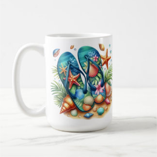 BUNT GEFÄRBTE SOMMER-SANDALEN MIT MEERESSCHNECKEN KAFFEETASSE