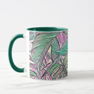 Bunt grüne rosa tropische Blätter Pop-Art Tasse