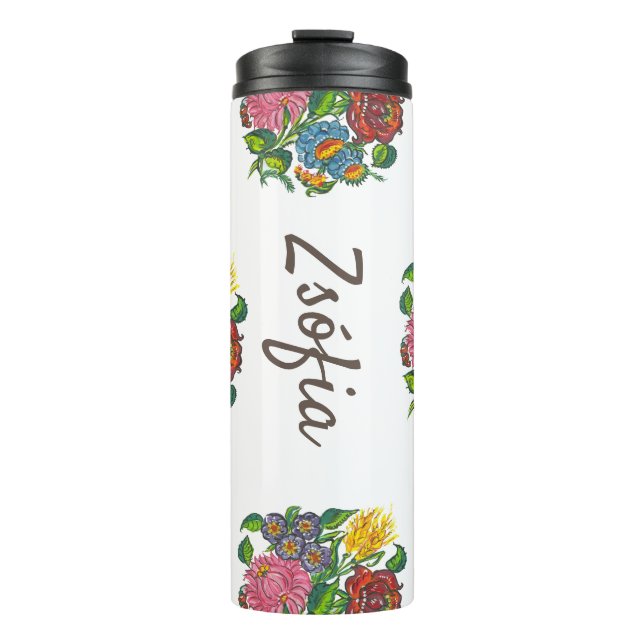 bunt hungrige Blume - individuelle Name Thermosbecher (Vorderseite)