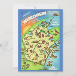 Bunt illustrierte 5x7 große Wisconsin-Postkarte