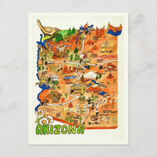Bunt illustrierte Arizona-Karte Postkarte