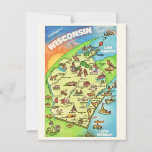 Bunt illustrierte Wisconsin-Postkarte Postkarte