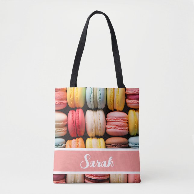 bunt Macarons Bäckerei Individueller Name Tasche (Vorderseite)