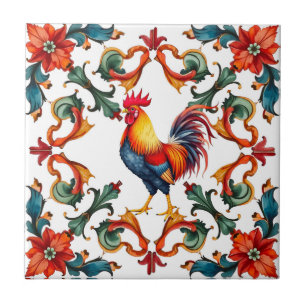 Bunt,Mittelmeer-,Mosaik,Hahn,Vogel, Fliese