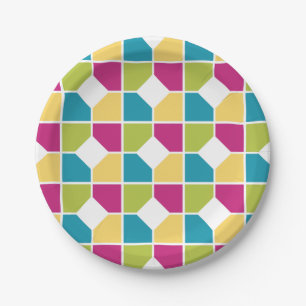 Bunt SOMMERFARBEN Quadranten Geometrisch Pappteller