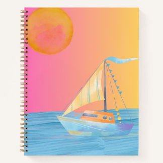 Bunt Sonne Mond Ozean Segelboot Notizbuch