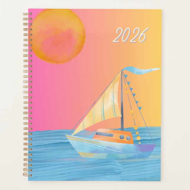 Bunt Sonne Mond Ozean Segelboot Planer (Vorderseite)