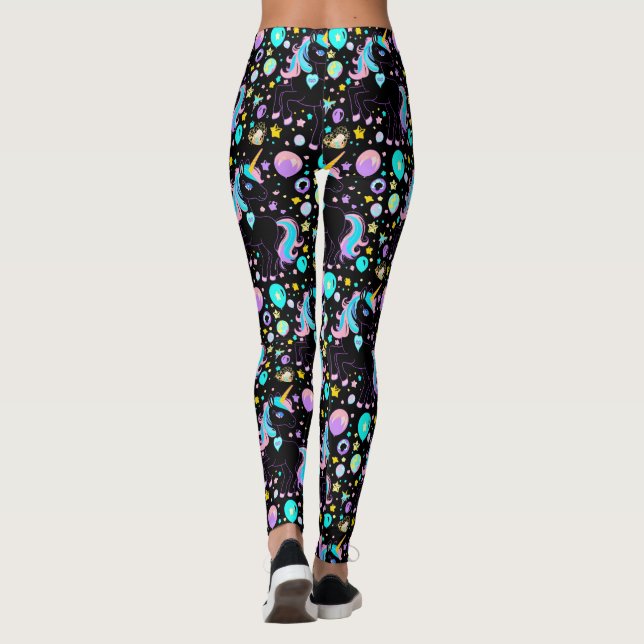 bunt Unicorn Regenbogenballonmuster für sie Leggings (Rückseite)