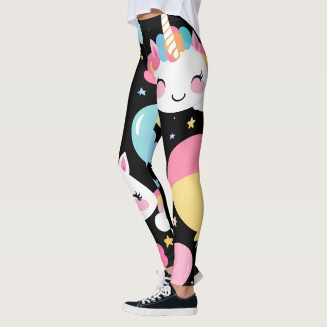 bunt Unicorn Regenbogenballonmuster für sie Leggings (Links)