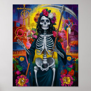 Buntblumen-Santa-Muerte-Plakat Poster