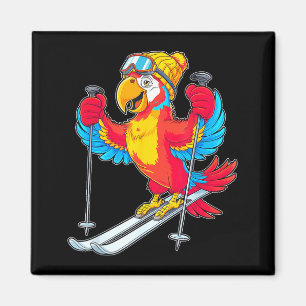 Bunte Abenteuerlust Papagei Skifahren Winter Spaß Magnet