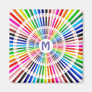 Bunte abnehmende Kreise von Bleistiften Monogramm Magnet