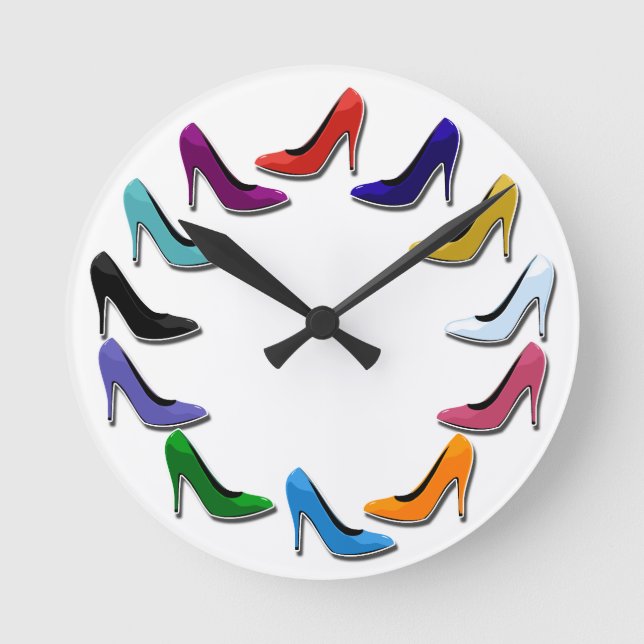 Bunte Absatz-Schuhe Runde Wanduhr (Vorderseite)