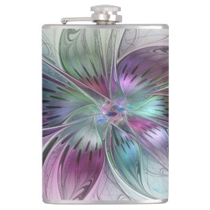 Bunte abstrakte Blumen moderne florale Fractal-Kun Flachmann