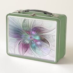 Bunte abstrakte Blumen moderne florale Fractal-Kun Metall Brotdose